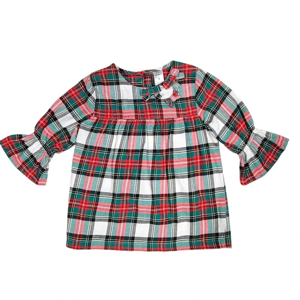 Carters Plaid Top Girls Sz 6 Red Green Blouse‎ Christmas Holiday Festive Party